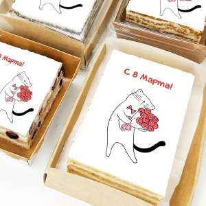 Торт-открытка "Кот с букетом"