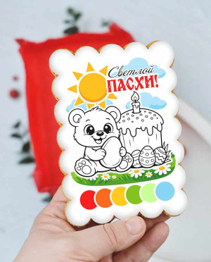 Пряник раскраска на Пасху "Мишка с куличом"  