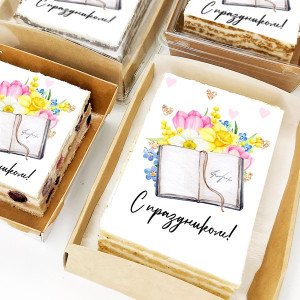 Торт-открытка "С праздником (цветы и книга)"