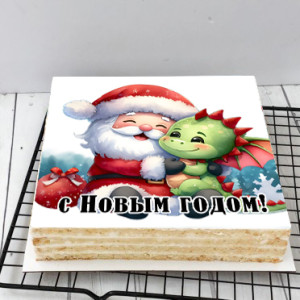 Торт-открытка "Дед Мороз с дракончиком"