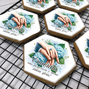 Имбирный пряник-бонбоньерка, подарок для гостей в день свадьбы "Голубые цветы", 10 шт  