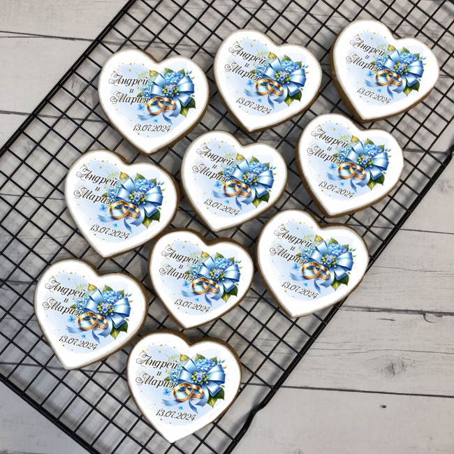 Имбирный пряник-бонбоньерка, подарок для гостей в день свадьбы "Сердце" (в голубом исполнении), 10 шт Имбирный пряник-бонбоньерка, подарок для гостей в день свадьбы "Сердце" (в голубом исполнении), 10 шт