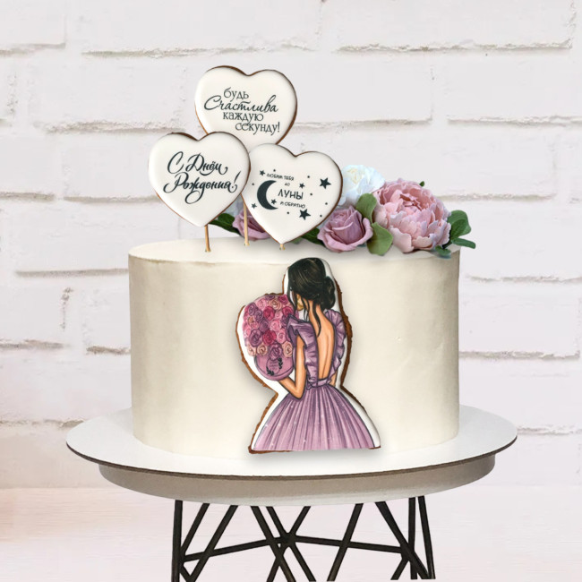 Пряничные топперы, украшение для  торта "Девушка с цветами" 