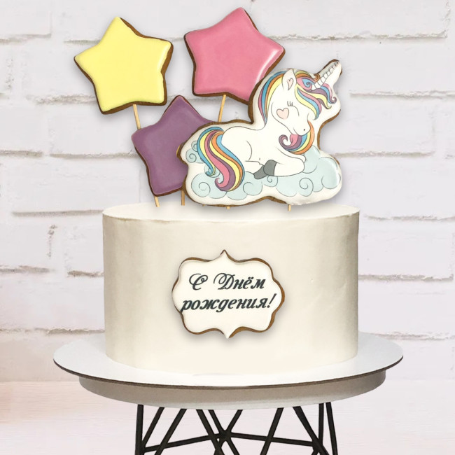 Пряничные топперы, украшение для детского торта "Единорог"  