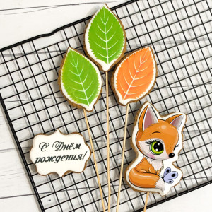 Пряничные топперы, украшение для детского торта "Лисичка"   