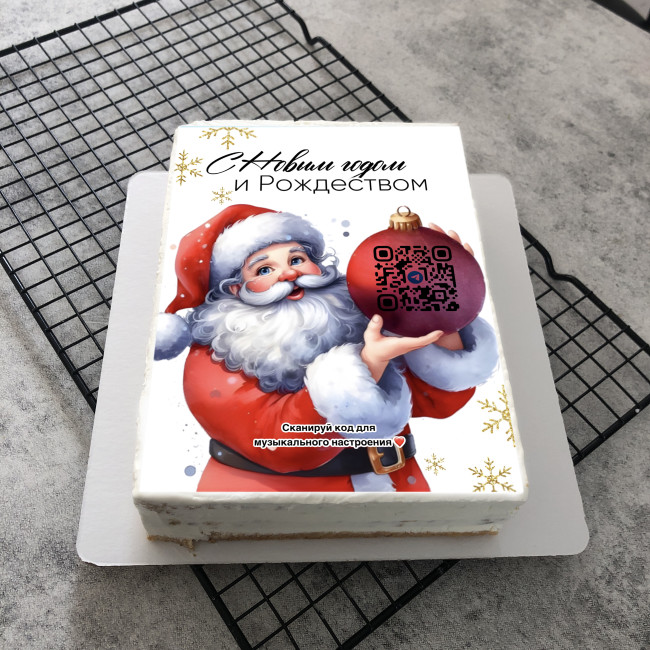 Торт-открытка с музыкальным поздравлением на Новый год "Поздравление от Деда Мороза" 
